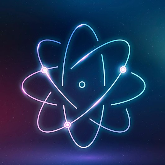 A glowing atom symbol, representing React JS