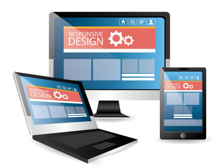 Responsive design shown across a desktop monitor, laptop and mobile phone