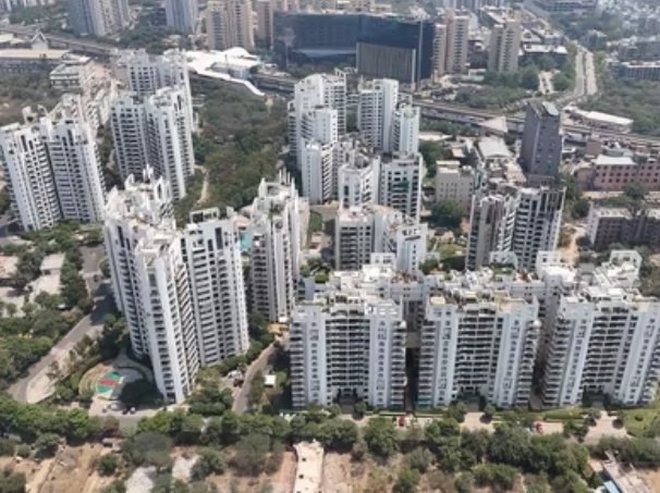 An aerial view of high-rise residential towers in Sector 53-54 along Golf Course Road, Gurgaon